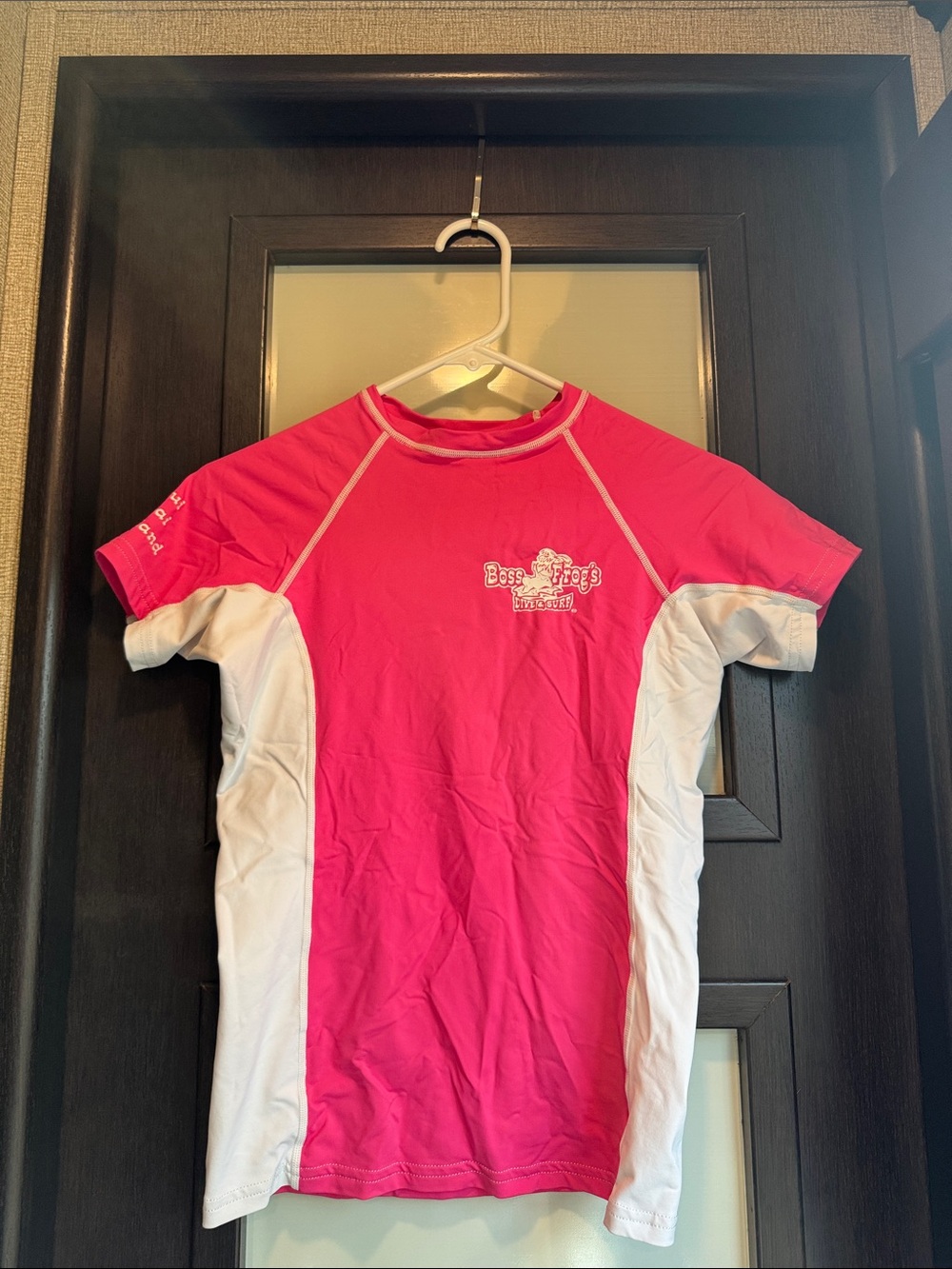 Boss Frog’s Rash Guard Swim Shirt Pink White Women’s L Surf